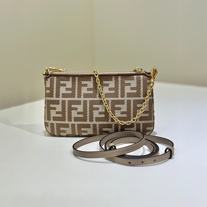 fendi baguette denim ff jacquard zipper pouch handbag
